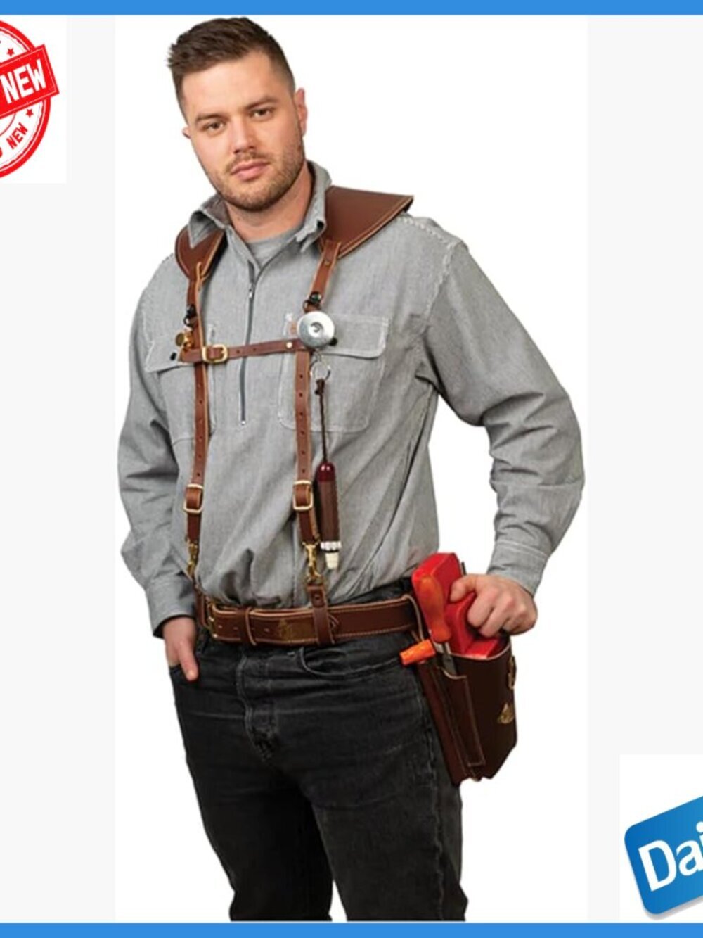 Leather Logging Belt with Suspenders, Adjustable Sternum Strap, Durable Outdoor